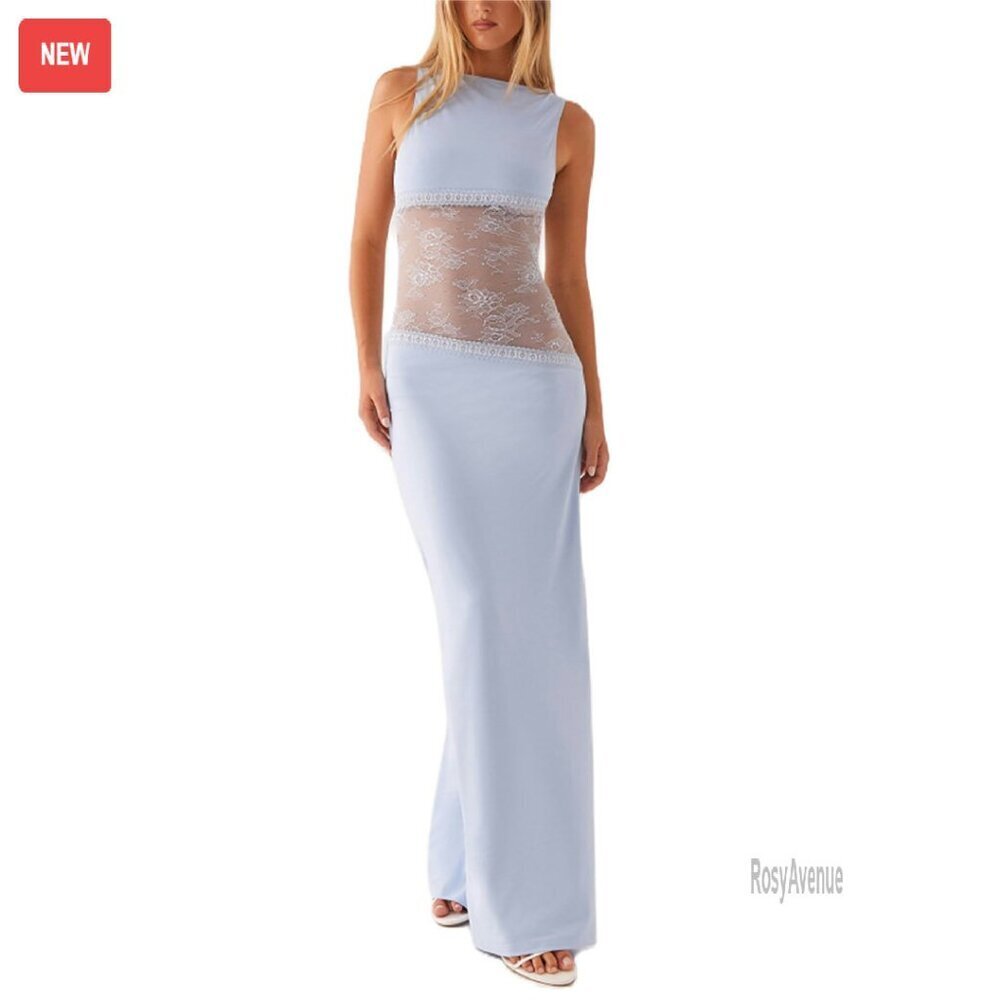Sexy Hollow Out Maxi Dress Sleeveless Backless Bodycon Party Y2K
